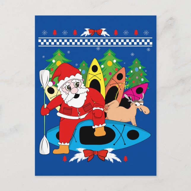 Carte Postale Noël Kayak Père Noël Kayaker Xmas Kayaking Lover (Devant)
