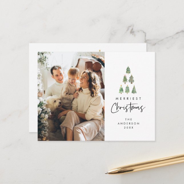 Carte Postale Noël le plus joyeux, Photo de famille de l'arbre d (Devant/Arrière en situation)