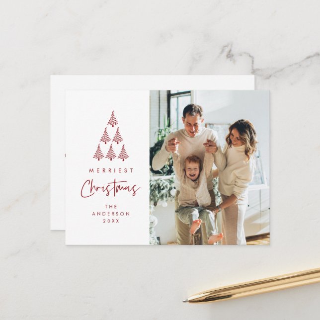 Carte Postale Noël le plus joyeux, Photo de famille de l'arbre d (Devant/Arrière en situation)