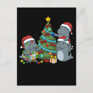 Carte Postale Noël Manatee Cadeau Noël Arbre Manatee