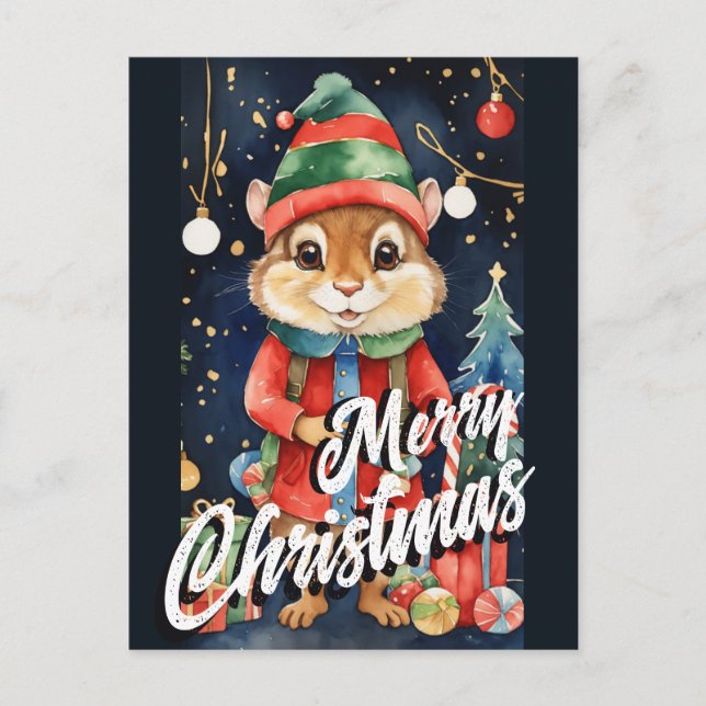 Carte Postale Noël Mistletoe Chipmunk Salutation (Devant)