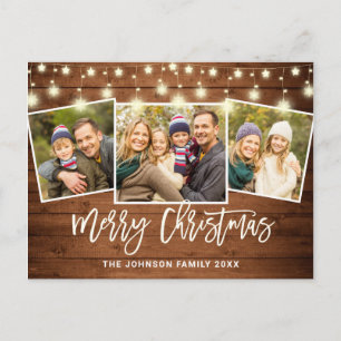 Carte Postale Noël moderne Rustic 3 PHOTO Salutation Holiday