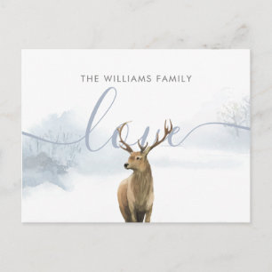 Carte Postale Noël Nom de famille Hivernal Woodland Stag