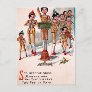 Carte Postale Noël Orchestre de Poupées en Bois Victorien Vintag