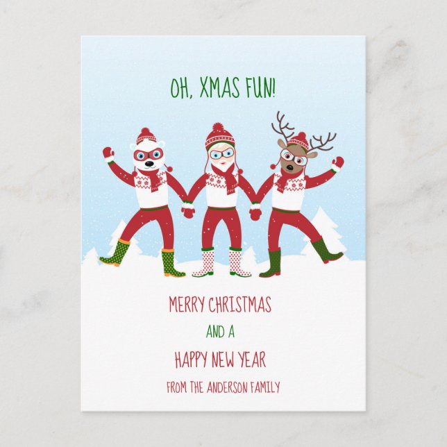 Carte Postale Noël Père Noël et amis se tenant la main classique (Devant)