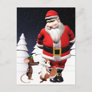 Carte postale Noël père Noël et souris