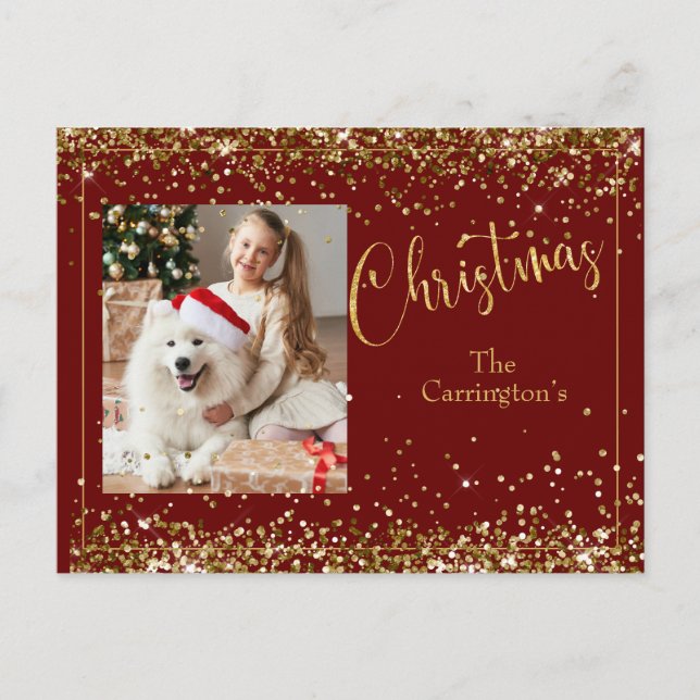 Carte Postale Noël Photo Gold Parties scintillant Script Vacance (Devant)