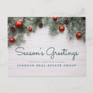 Carte Postale Noël Pine Cônes Bonnes Fêtes d'affaires