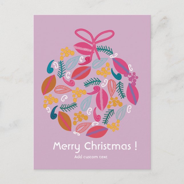 Carte Postale Noël rose girly mignon customisé (Devant)