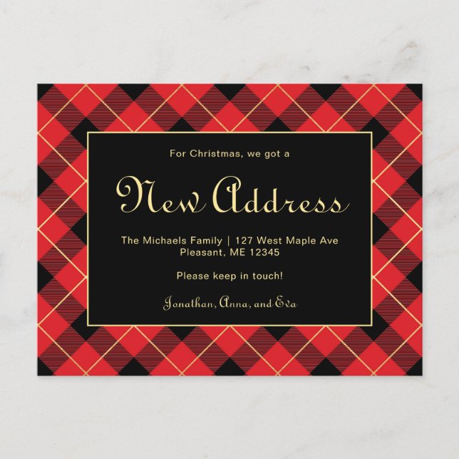 Carte Postale Noël Rouge Plaid Nouvelle Adresse Déménagement vac (Devant)