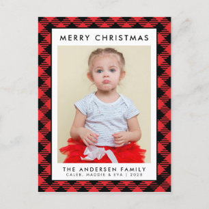 Carte Postale Noël Russe Buffalo Rouge Plaid Photo Holiday