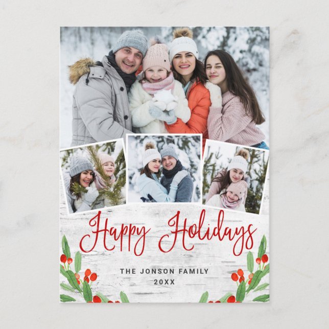 Carte Postale Noël Rustic Birch 4 PHOTO Salutation Holiday (Devant)