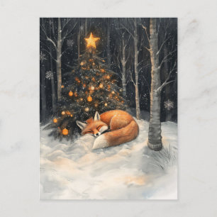 Carte Postale Noël rustique fantaisiste au renard endormi