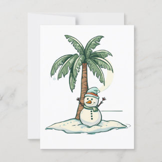 Carte Postale Noël - Snowman sur la plage avec Palm Tree