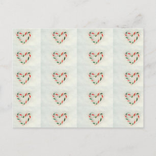 Carte Postale Noël Sucre de canne Coeur sur la neige réelle