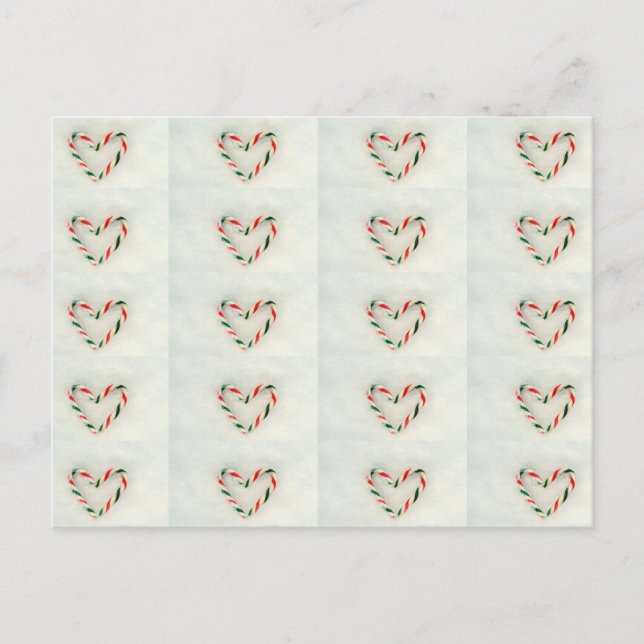 Carte Postale Noël Sucre de canne Coeur sur la neige réelle (Devant)