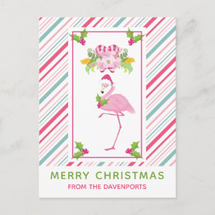Carte Postale Noël tropical Flamant rose rose