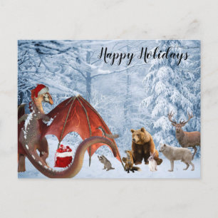 Carte Postale Noël Vacances Père Noël Dragon Forêt forestière
