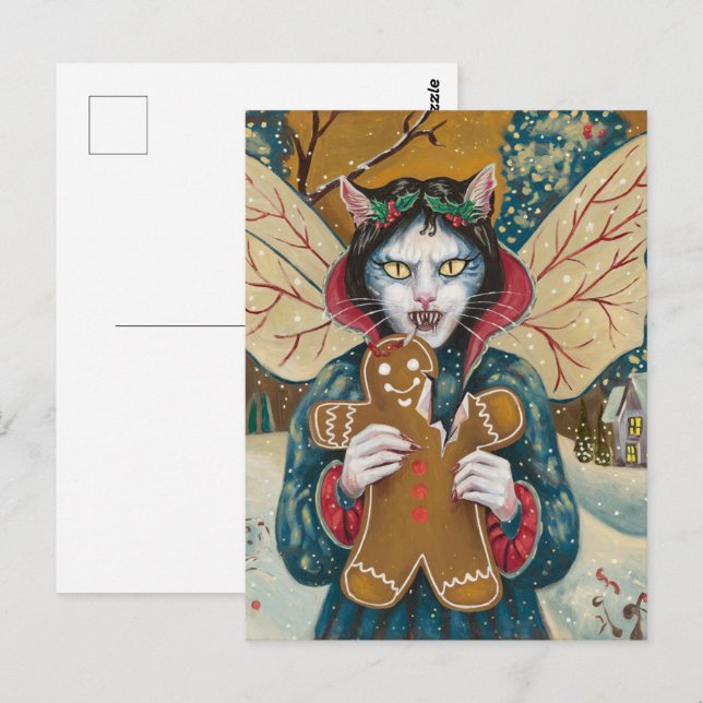Carte Postale Noël Vampire Kitty Gingerbread Homme Cookie (Devant / Derrière)