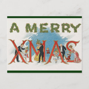 Carte Postale Noël victorien vintage, une joyeuse fête de Noël