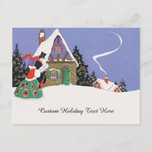 Carte Postale Noël vintage, couple victorien se rendant à une fê