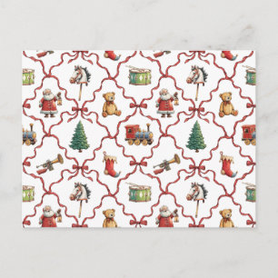 Carte Postale Noël vintage jouets rétro Père Noël Noël