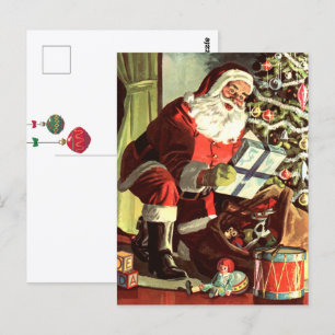 Carte Postale Noël vintage, Père Noël rétro avec présents
