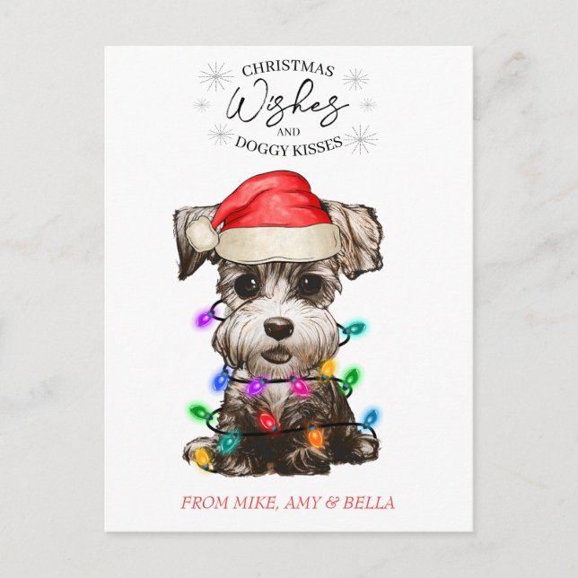 Carte Postale Noël Voeux Chien Chiot Baisers Joli Animal Personn (Devant)