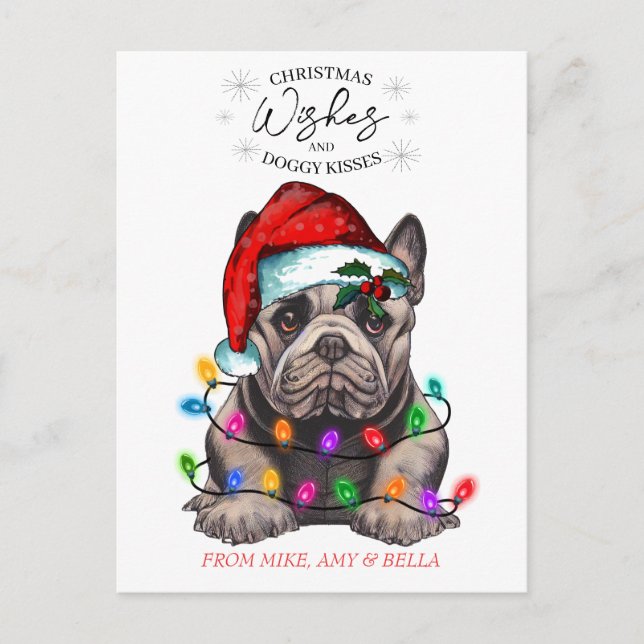 Carte Postale Noël Voeux Chien Chiot Baisers Joli Animal Personn (Devant)