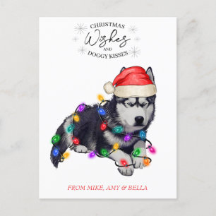 Carte Postale Noël Voeux Chien Chiot Baisers Joli Animal Personn