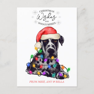 Carte Postale Noël Voeux Chien Chiot Baisers Joli Animal Personn
