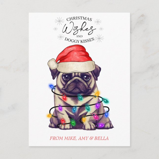 Carte Postale Noël Voeux Chien Chiot Baisers Joli Animal Personn (Devant)
