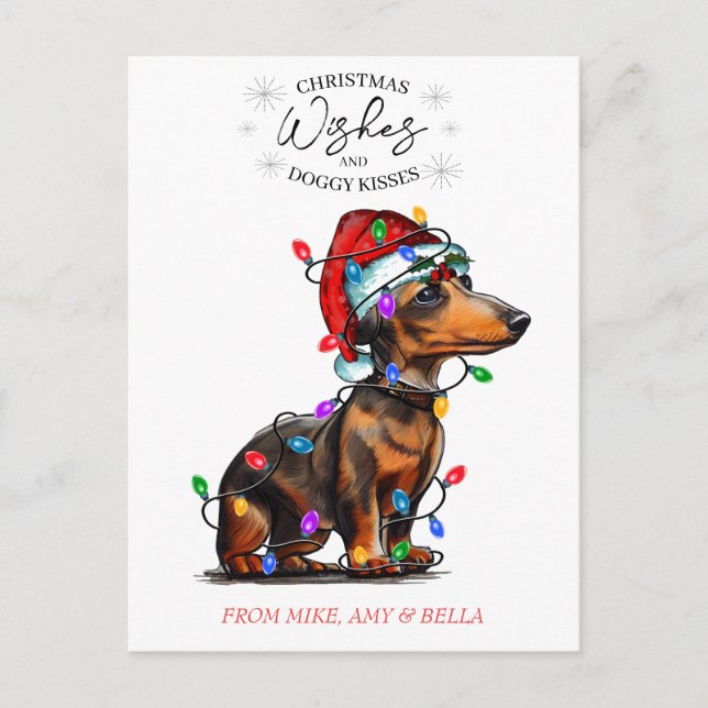 Carte Postale Noël Voeux Chien Chiot Baisers Joli Animal Personn (Devant)