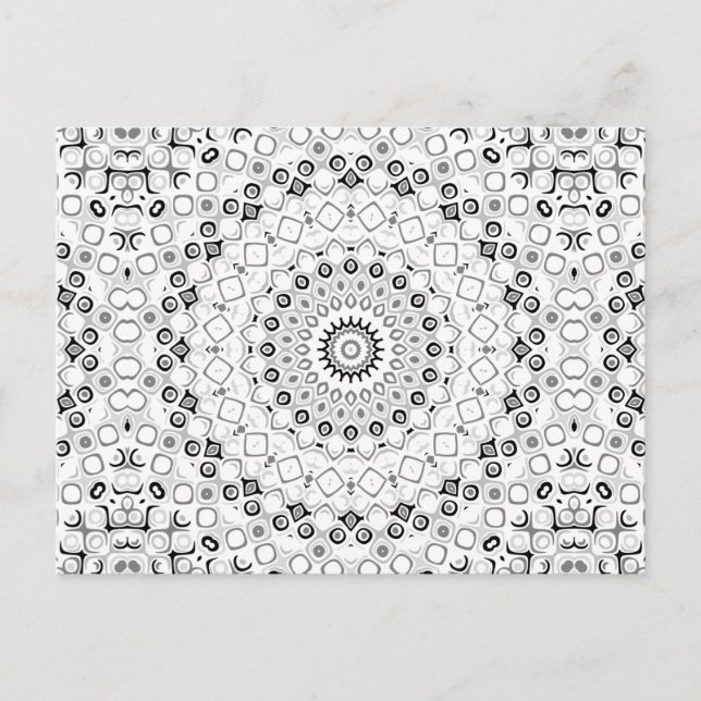 Carte Postale Noir Blanc Gris Monochrome Design Mandala (Devant)