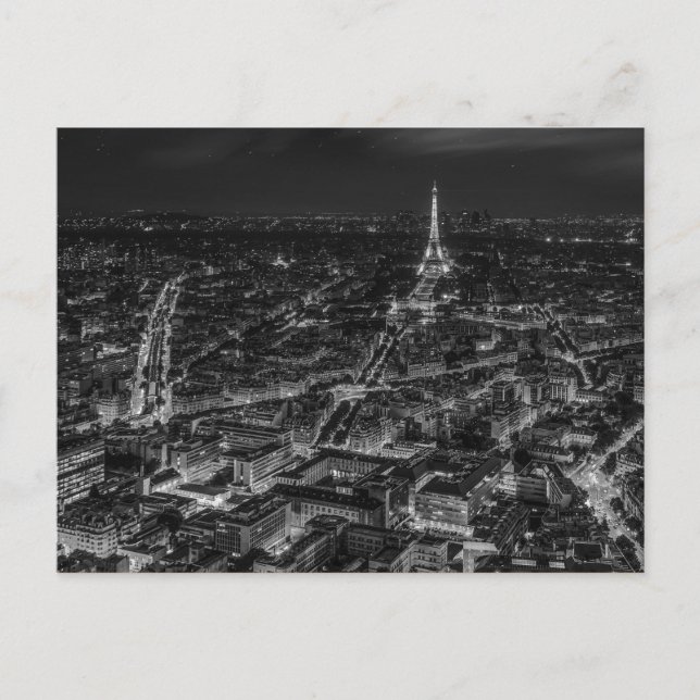 Carte Postale Noir Blanc Paris Nuit Tour Eiffel Voyage (Devant)