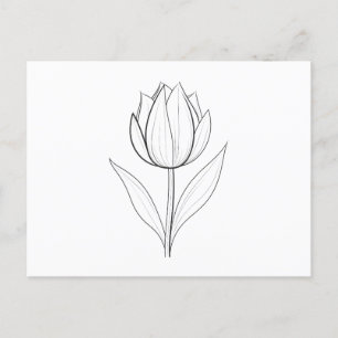 Carte Postale Noir blanc Tulipe Line Art