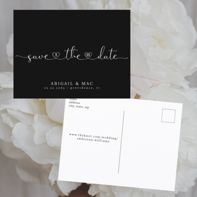 Carte Postale Noir Coeur Police Mariage Enregistrer la date (Créateur téléchargé)