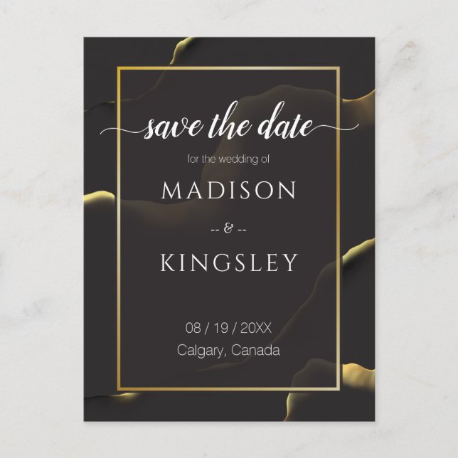 Carte Postale Noir & Doré 💡 Abstrait Moderne Encre à l'Huile (Devant)