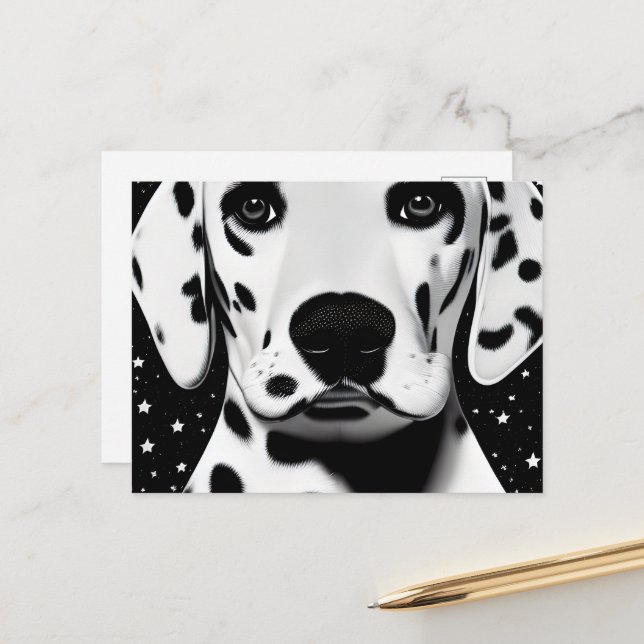 Carte Postale Noir et blanc Cute Retro Dalmatie Chiot (Devant/Arrière en situation)