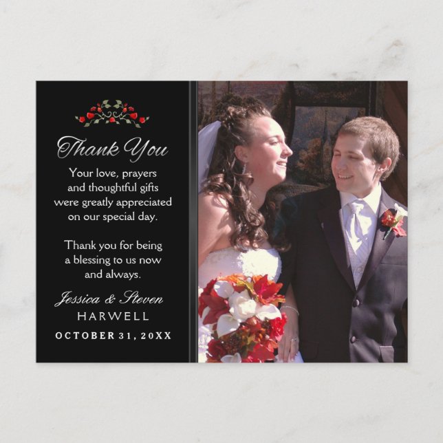 Carte Postale Noir et blanc Halloween Rouge Roses Mariage (Devant)