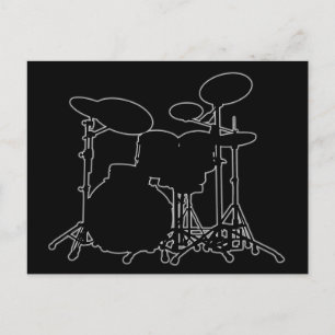 Carte Postale Noir et blanc Kit tambour Silhouette - Pour tambou