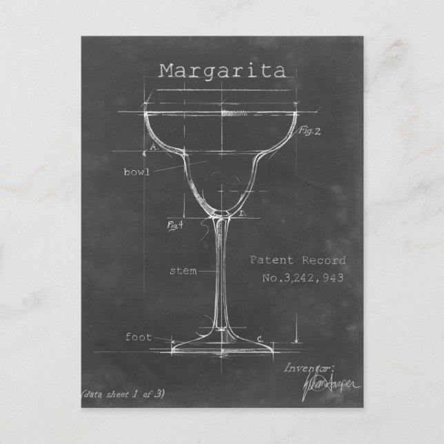 Carte Postale Noir et blanc Margarita Verre Plan (Devant)