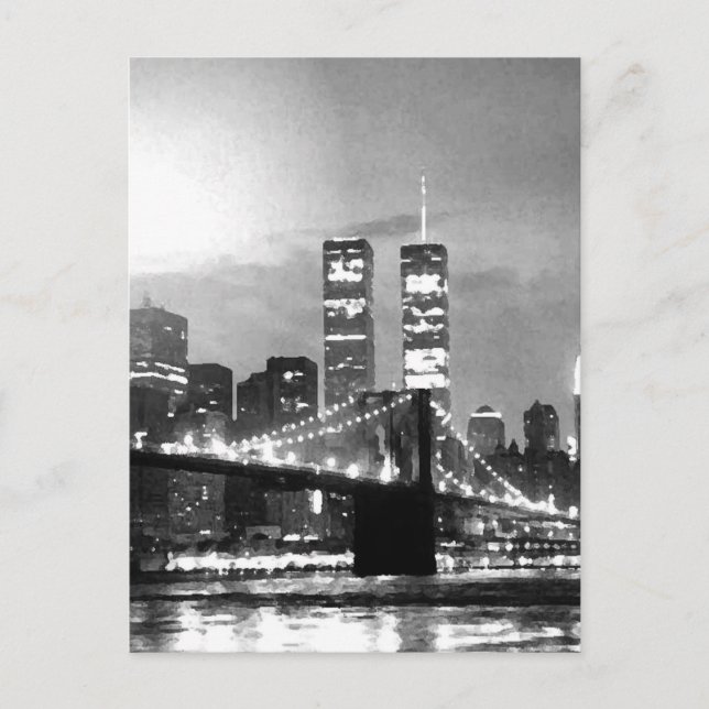 Carte Postale Noir et blanc New York City la nuit (Devant)