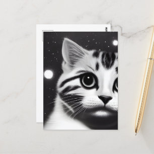 Carte Postale Noir et blanc Rétro Gros yeux Kitten