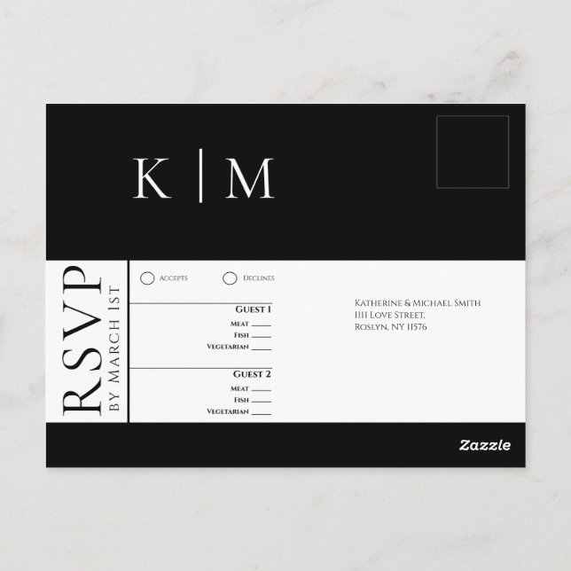 Carte Postale Noir et blanc-RSVP-Mariage- (Dos)