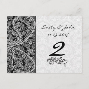 Carte Postale Noir et blanc Vintage Paisley Damask Mariages