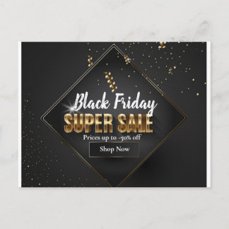 Carte Postale Noir et or Confetti Black Friday Super Sale