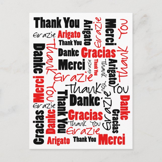 Carte Postale Noir et rouge Merci Mot Cloud (Devant)