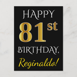 Carte Postale Noir, Faux Or 81ème Anniversaire + Nom personnalis