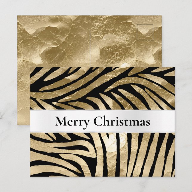 Carte Postale Noir Gold Zebra Noël (Devant / Derrière)